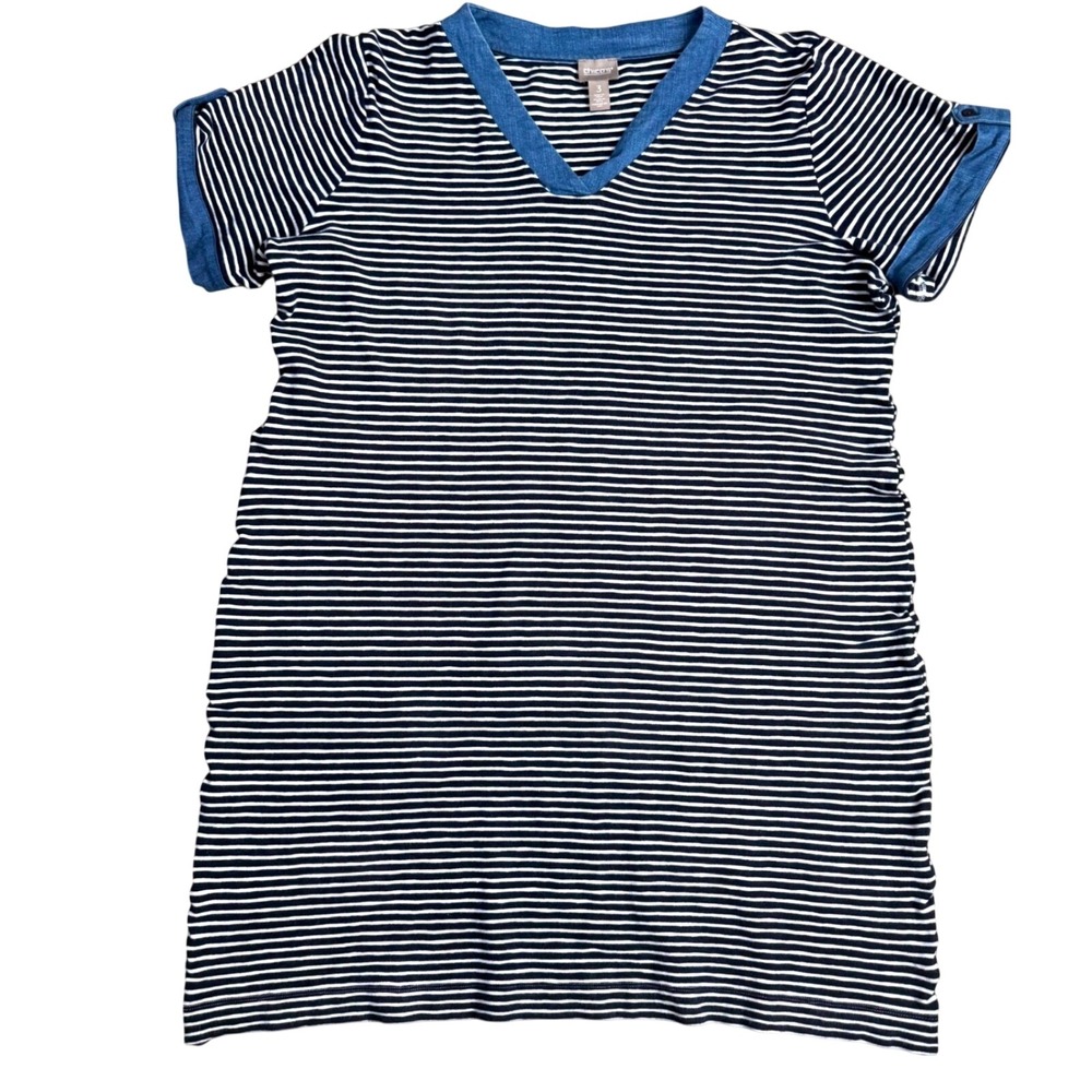 Chico's Navy/White Striped Knit T-Shirt Dress WomenSize 3 NauticalCoastal Casual